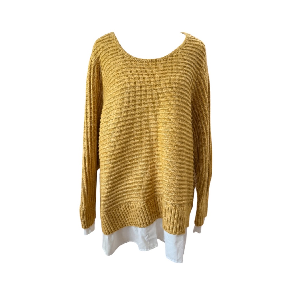 My Danielle Mustard‎ Yellow Ribbed Knit Layered Look Sweater XL